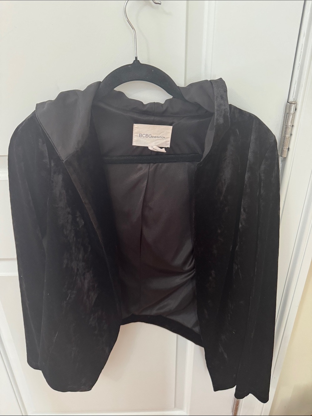 BCBGeneration Black Velvet Open-Front Blazer